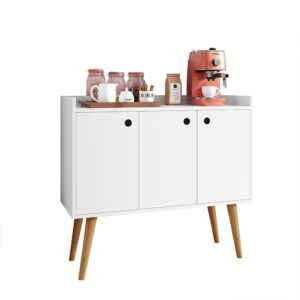 Aparador Buffet Wood Prime 3 Portas Cantinho Café Prateleira Organizadora Pés Palito Decoração Retrô - Branco - Rpm