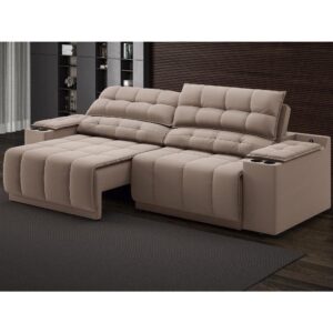 Sofá com Porta Copos Carregador USB Retrátil Reclinável Samurai 2 mt Velosuede Marrom netsofas