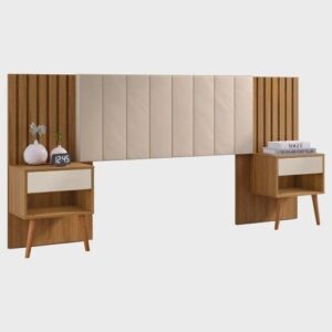 Cabeceira Para Cama Box de Casal e Queen Extensível com Mesa de Cabeceira e Capitonê CamaruPérola – Zara – Robel Móveis