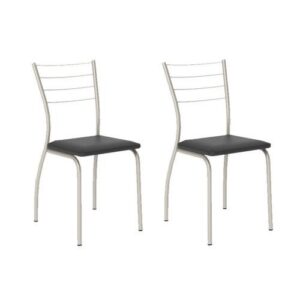 Cadeira Sala de Jantar 1700 Kit Aço 2 Uni Prata – Assento Courano Preto – Carraro