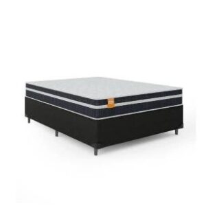 Cama Box Casal Colchão Molas Qatar 138x188x60cm Branco / Preto – Suporta até 200Kg Por Pessoa