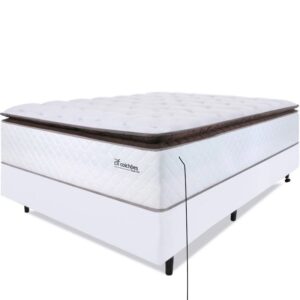 Cama Box com Colchão Casal Molas Ensacadas Alto 138x188cm Premium Sleep Branco bf Colchões