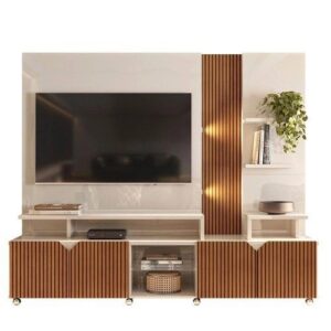 Estante Home Cross Para Tvs Até 55 Polegadas Com Led Lukaliam Off Whitetauari Ripado