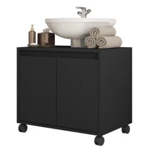 Gabinete Armário Para Banheiro 2 Portas Clean Preto Caemmun