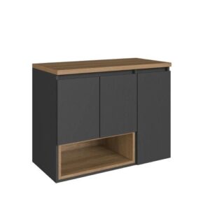 Gabinete de Banheiro Suspenso 80cm Cecília com 03 Portas e 01 Nicho Mel/Grafite sem Cuba