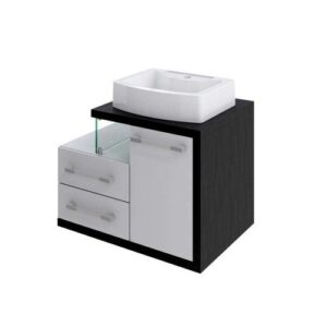 Gabinete de Banheiro com Cuba Aria 41 Wood 1 pt 2 gv Branco e Preto