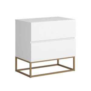 Mesa Cabeceira Eros 2 Gavetas estilo Industrial Branco com Pés Dourado