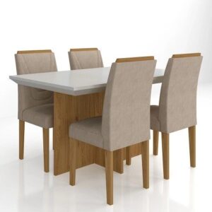 Mesa Com 4 Cadeiras Duda 1,36 Cin/off White/bege – Móveis Arapongas
