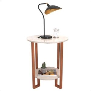 Mesa De Canto Apoio 2 Tampos Pés Cobre – Várias Cores Cor off-white