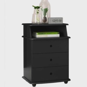 Mesa de Cabeceira 3 Gavetas e Prateleira Luxo ej Preto