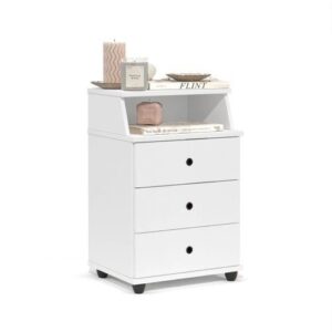 Mesa de Cabeceira Pequena Com Gavetas Apoio Lateral De Cama Box Baixo Com Nicho Móveis Simples p/ Quarto Cor Branco bmd