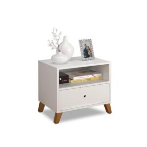 Mesa de cabeceira retro branco brunei