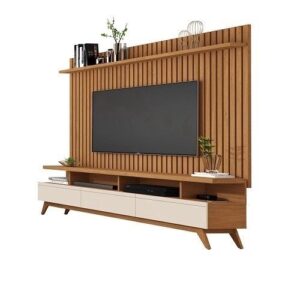 Rack Vivare 1.8 Wood Com Painel Classic Ripado Para TV Até 72 Polegadas Nature/Off White – Giga Móveis