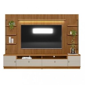 Rack com Painel para TV até 75 Polegadas 2 Portas 2 Gavetas Ouro Preto Linea Brasil