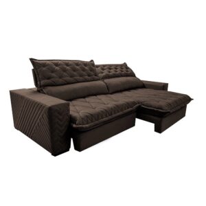 Sofá Retrátil e Reclinável 2,75m Molas Ensacadas Cama inBox Spazus com Bordado 3D Velusoft Café