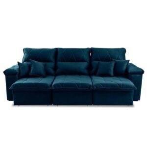 Sofá RetrátilReclinável Trento 2,30m Suede Velut Azul c Molas no Assento – King House