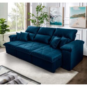 Sofá Retrátil/Reclinável Trento 2,30m Suede Velut Azul c/ Molas no Assento - King House
