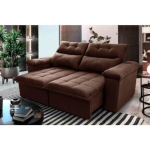 Sofá Retrátil/Reclinável Verona 2,00m Suede Velut Marrom c/ Molas no Assento - King House