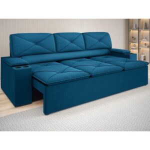 Sofá com Porta Copos Retrátil e Reclinável Pop 2,05m Velosuede Royal - netsofas