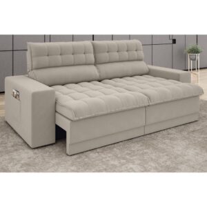 Sofá Omega 2,00m Assento Retrátil e Reclinável Velosuede Areia - netsofas