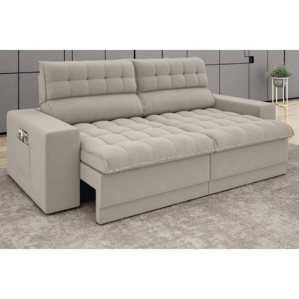Sofá Omega 2,00m Assento Retrátil e Reclinável Velosuede Areia - netsofas