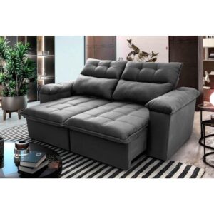 Sofá Retrátil/Reclinável Verona 1,50m Suede Velut Cinza c/ Molas no Assento - King House