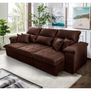 Sofá Retrátil/Reclinável Trento 2,30m Suede Velut Marrom c/ Molas no Assento - King House